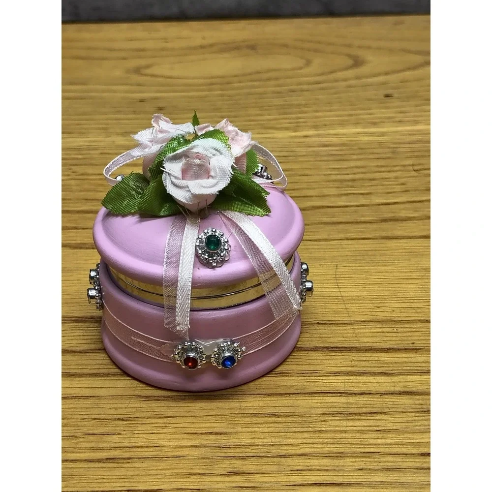 Pink Flowers and Gems Jewelry Trinket‎ Box